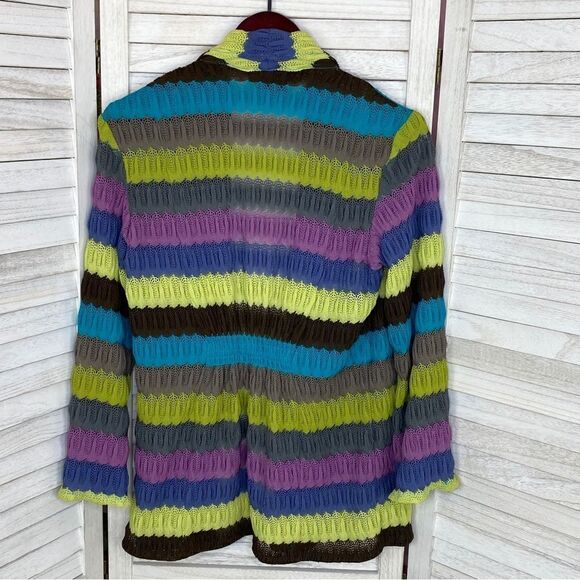 Peck & Peck Striped Crochet Open Front Cardigan Sweater  6 Gray Multi - Picture 9 of 12